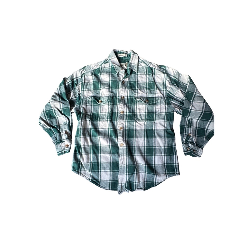 Eddie Bauer McKinley Flannel Shirt Green Plaid‎ heavy vintage Button Up Men's m